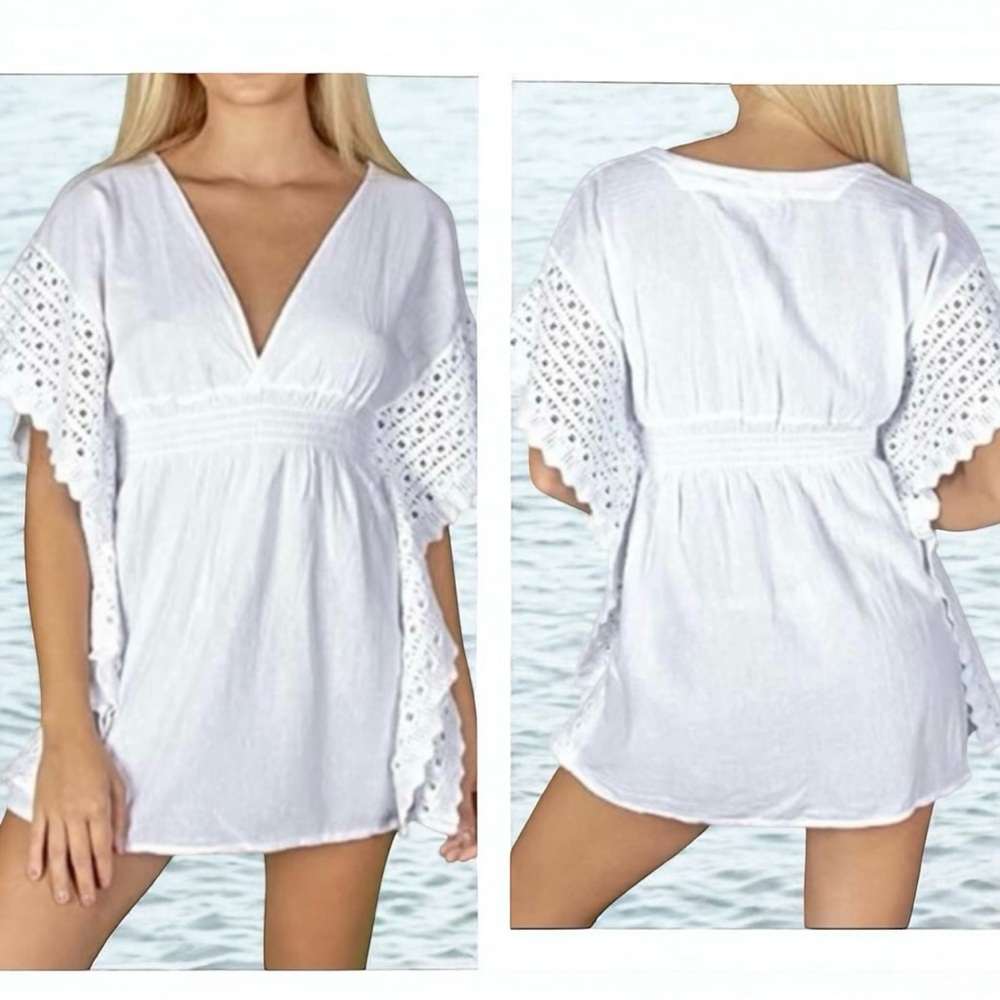 SEASPICE Resort Beach Cover-Up Crochet Trim 100% Peruvian Cotton NWOT
